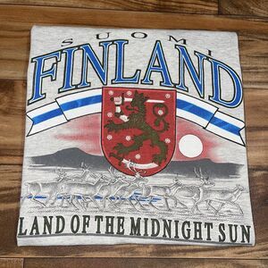 Vintage Suomi Finland Land Of The Midnight Sun Graphic Scandinavia Shirt Medium